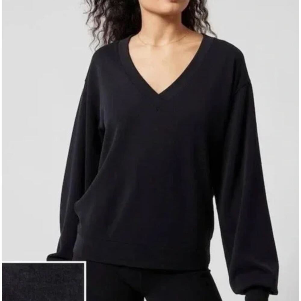 Athleta Willow V-Neck Sweatshirt Size Large Black